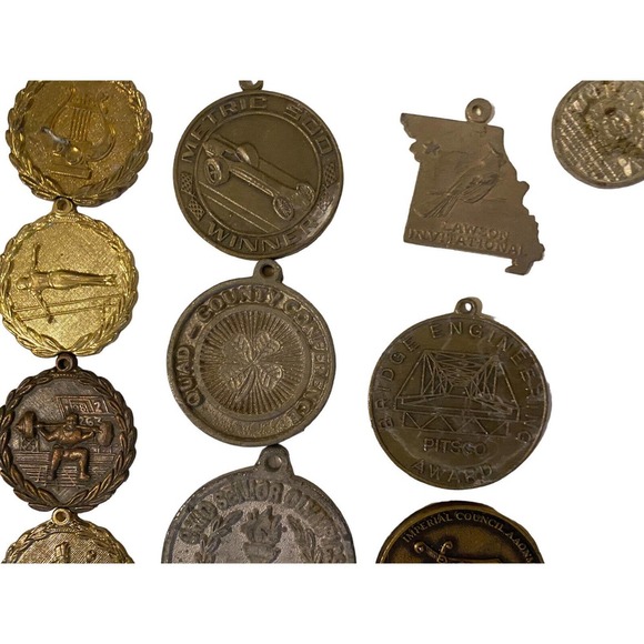 HUGE Vtg Lot Sports 100+ Medals Awards All Metal Sports Track Volleyball Archery - Picture 7 of 16